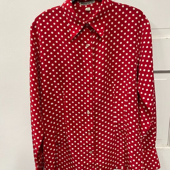 Vintage Guess Red White Polka Dot Collared Button Up Blouse  Size M - Picture 2 of 9